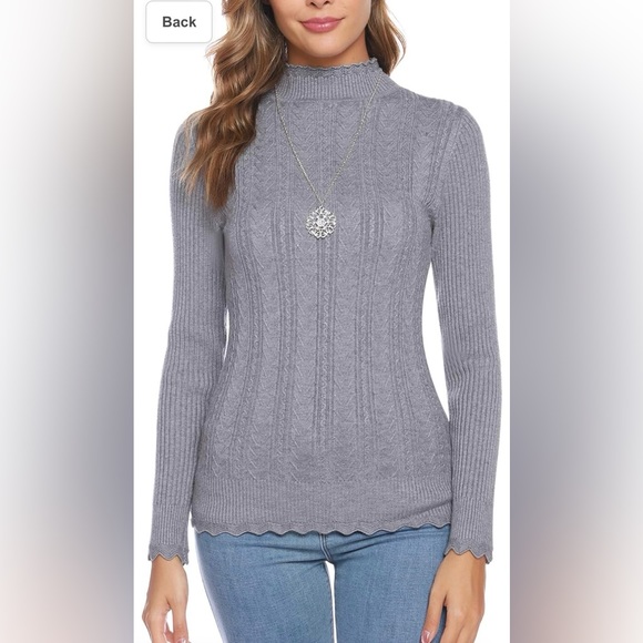 NWT iClosam Women's Long Sleeve Solid Mock Turtleneck Sweater size large grey - Picture 4 of 9